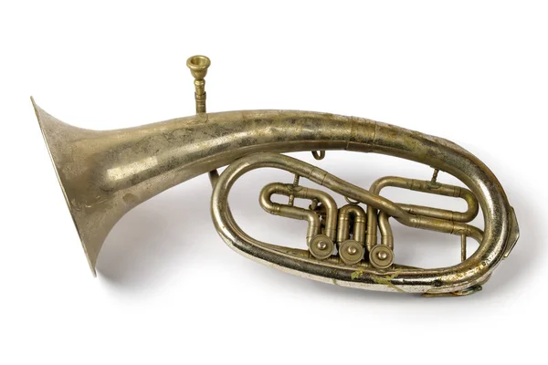 Gamla Vintage Tenor Horn Vit Bakgrund Isolerad — Stockfoto