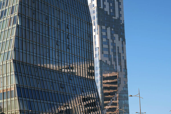 Modern office buildings exterior with facade of glass