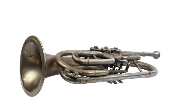 Velho trompete de prata — Fotografia de Stock