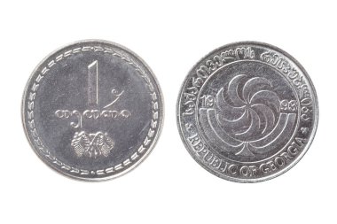 Beyaz arka plan üzerinde Gürcü sikke 1 tetri Bouth tarafı