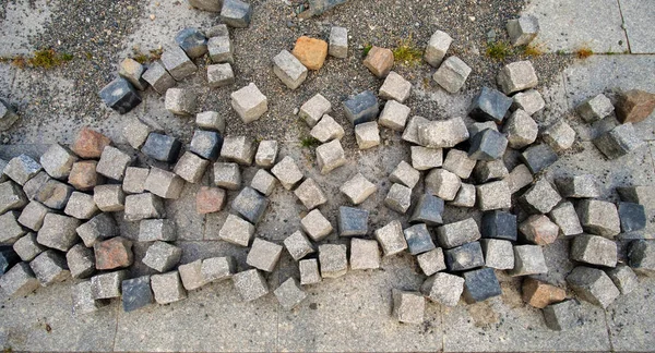 Kolor Naturalnych Kostek Kamiennych Wykonywania Płytek Chodnikowych Zewnątrz Ulicy — Zdjęcie stockowe