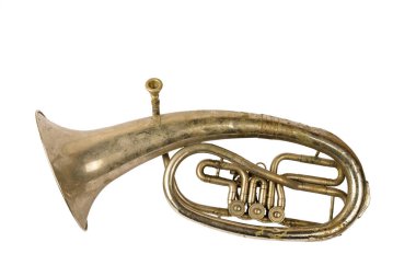 Old vintage tenor horn on a white background, isolated clipart
