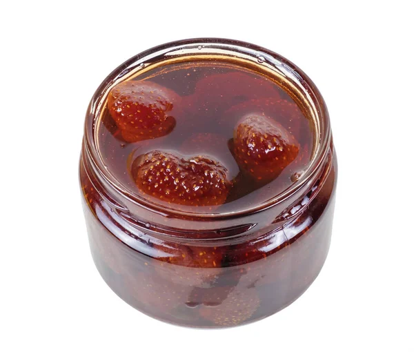 Strawberry Jam Glass Jar Isolated White Background — Stock Photo, Image