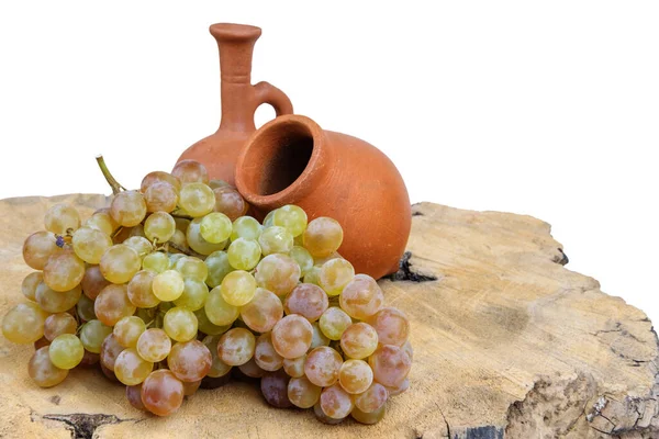 Şarap Için Geleneksel Gürcistan Sürahileri Qvevri Doki Üzümlü Ahşap Kütük — Stok fotoğraf