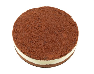 Beyaz arka planda izole edilmiş çikolatalı pasta.