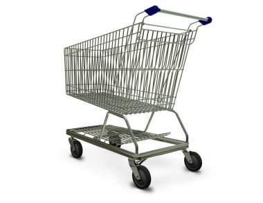 Metal market arabası izole edilmiş arka planda boş süpermarket