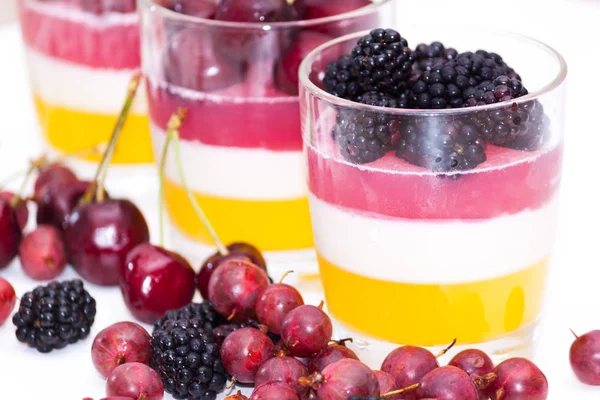 Jalea Frutas Gelatina Con Panna Cotta Frutas Bayas Eresh Comida — Foto de Stock