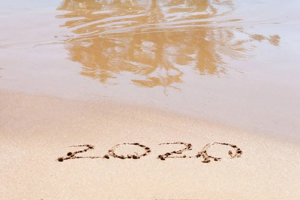 Happy New Year 2020 Tekst Het Strand Planning Vakantie — Stockfoto