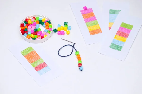Plastic Multicolored Beads Homemade Game Children Development Concept — Stock Photo, Image