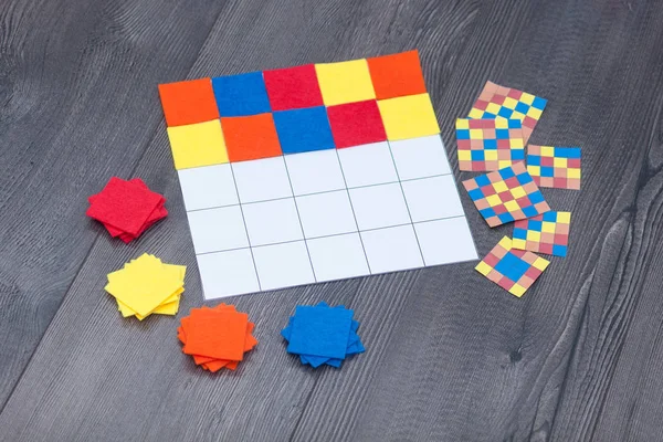 Kinder Bildungsspiel Hause Farbige Textilquadrate Wie Muster — Stockfoto