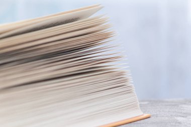 Birçok sayfası olan açık bir kitap. Eğitim ve bilgelik kavramı.