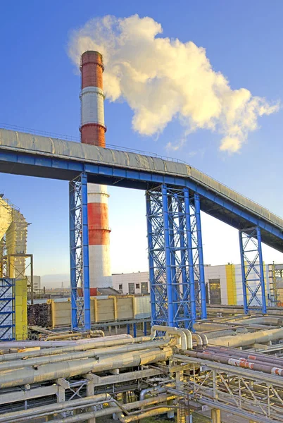 Smoke Comes Out Pipe Heat Power Station Panorama Russia Morning — Stock Photo, Image