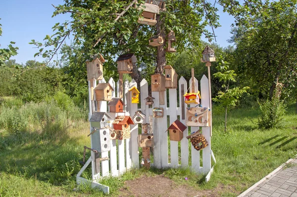 Sok Birdhouses Madár Etetők Nyári — Stock Fotó