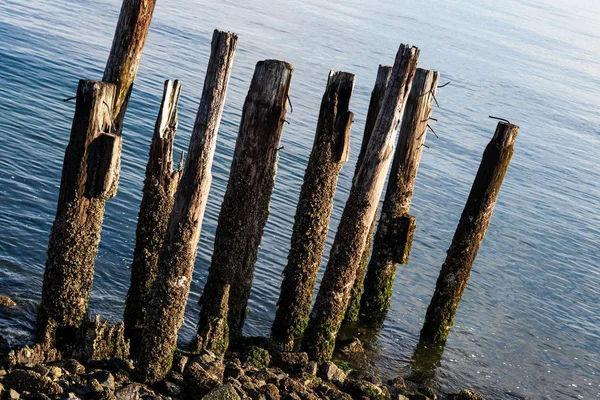 Porté Pylônes Âgés Une Promenade Détériorée Jetée — Photo