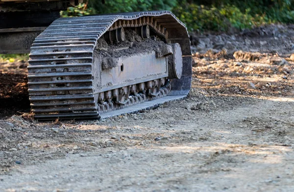 Industrial Implement Steel Metal Wheel Tracks Dirt — Stock Photo, Image