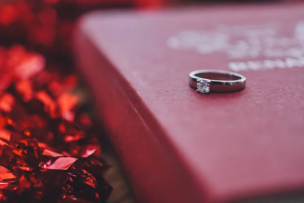 Close Wedding Red Box Wedding Love Valentine Day — стоковое фото