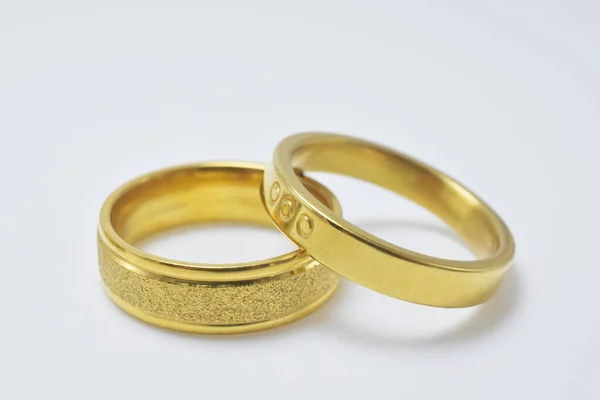 Golden Wedding Ring White Background Couple Love Marry — Stock Photo, Image