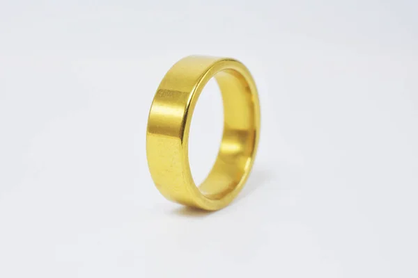 Golden Wedding Ring White Background Couple Love Marry — Stock Photo, Image