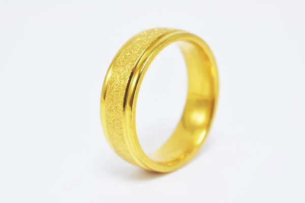 Golden Wedding Ring White Background Couple Love Marry — Stock Photo, Image