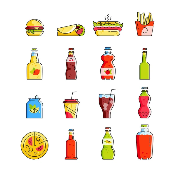 Soda bottles icon set in linear style. — Stock Vector