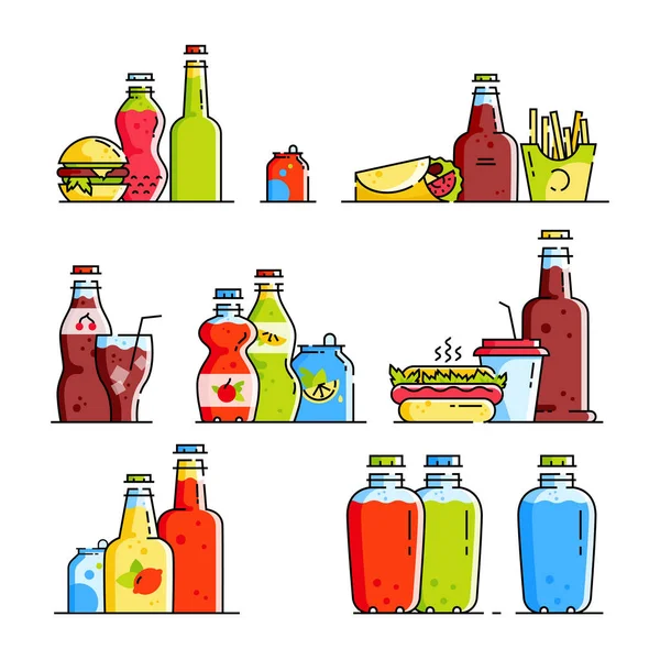 Icône de bouteilles de soda dans un style linéaire . — Image vectorielle