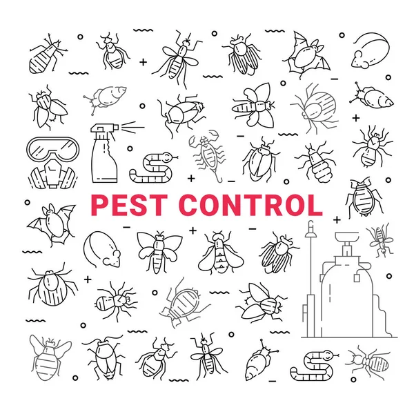 Pest control icon set in linear style. — Stock Vector