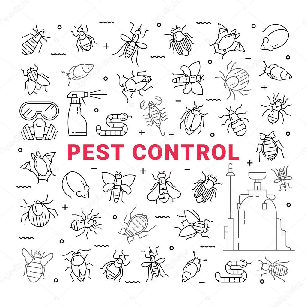 Pest control icon set in linear style.