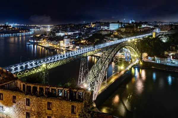 Vista Nocturna Puente Luis Oporto — Foto de Stock