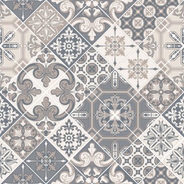 Azulejo kiremit seamless modeli. Patchwork tarzı geleneksel Portekiz süsleme.