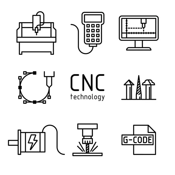 Conjunto Vectorial Iconos Fresadora Cnc — Vector de stock