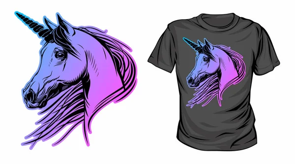 Vector Design Voor Zwart Shirt Met Kleurrijke Unicorn Afdrukken — Stockvector