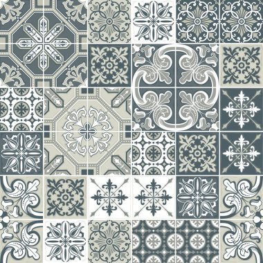 Azulejo kiremit sorunsuz desen. Geleneksel Portekizce, Fas, İspanyol vektör süs. Renkli patchwork arka plan.