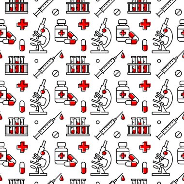 İlaç ve sağlık vektörü kusursuz desen. 