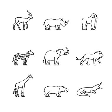 Afrika vahşi hayvan ikon vektörü seti.