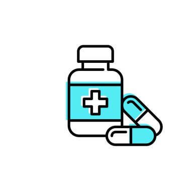 Eczane vektör renk ikonu. İlaç şişesi. Tıbbi hazırlıklar, ilaçlar. 