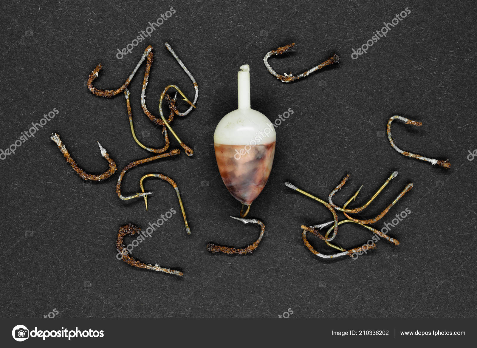 Bunch Very Old Rusty Fishing Hooks Fishing Float Black Background