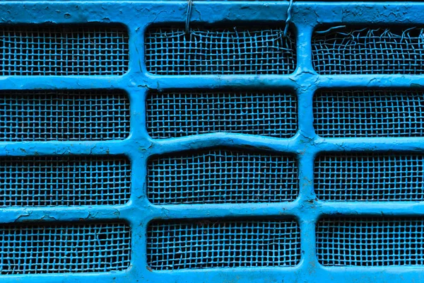Podkladový Povrch Modrá Špinavé Poškozené Kovové Mřížky — Stock fotografie