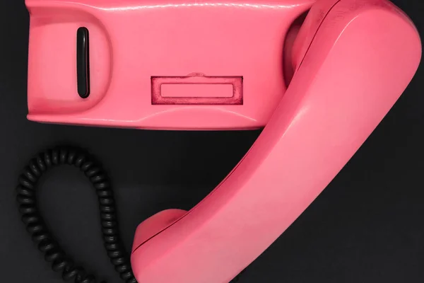 Top View Old Dirty Pink Retro Telephone Black Background Surface — Stock Photo, Image