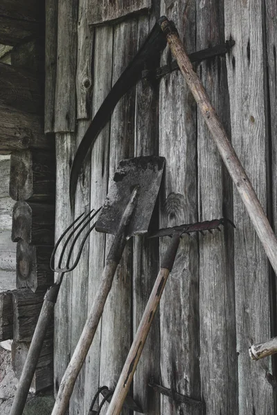 Old garden working rural tools — Stock Photo, Image