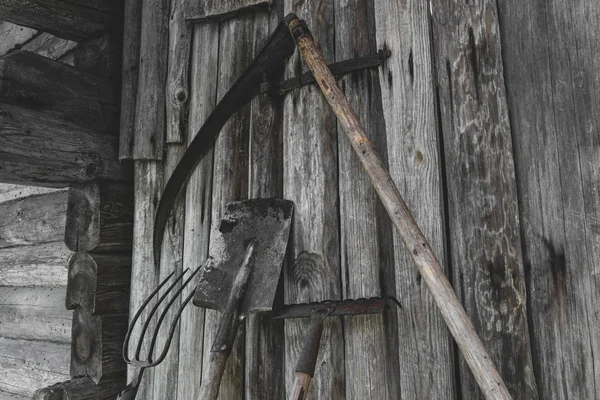 Old garden working rural tools — Stock Photo, Image