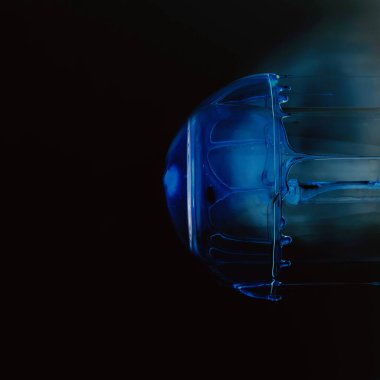 Siyah arkaplanda yüzen neon deniz analarının soyut arkaplanı ve kopyalama alanı