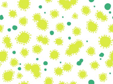 Corona Virüsü (COVID-19) Enfeksiyon Kusursuz Vektör Çizimi Tasarımı, yeşil ve sarı renklerde.