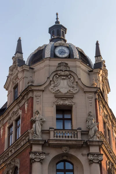 Polonia Katowice 2018 Antiguo Edificio Con Reloj Centro Ciudad Monumento — Foto de Stock