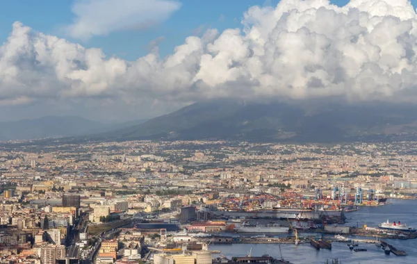 Naples Port Mediterranean Sea Volcano Vesuvius Top View Naples Cityscape — Stock Photo, Image