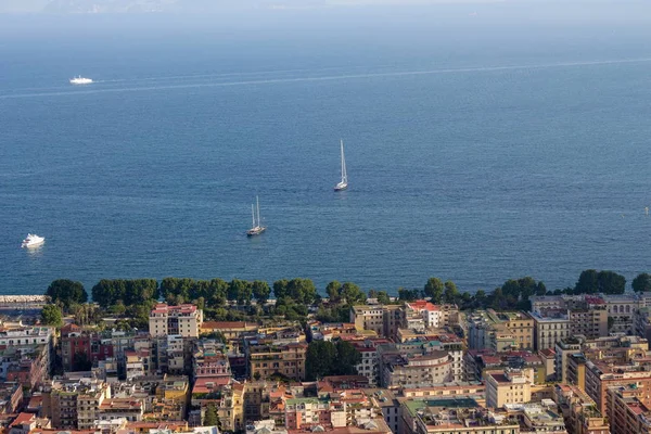 Nápoles Mar Mediterráneo Con Barcos Blancos Vista Superior Nápoles Paisaje — Foto de Stock