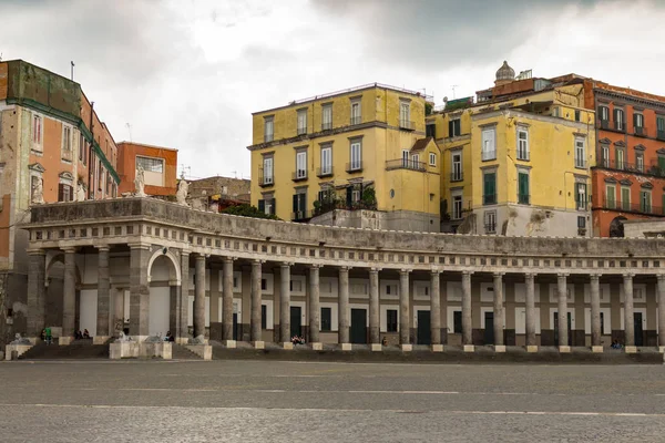 Piazza Plebiscite Naples Italy 2018 Empty Piazza Plebiscite Colonnade Cloudy — Stock Photo, Image