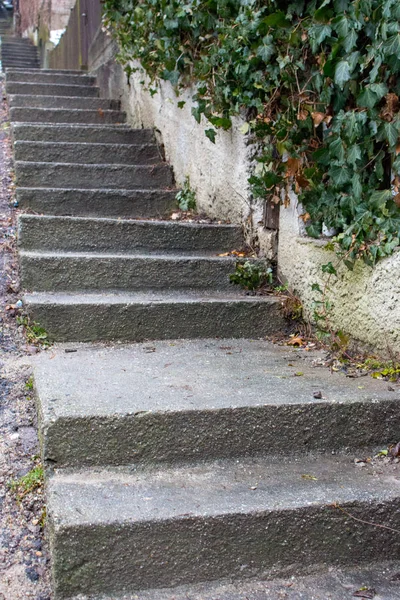 Outdoor stairs in perspective. Staircase background. Concrete stairway at town strett. Pavement and walkway concept. Empty outside stairs. Stairs in park. Geometric pathway.