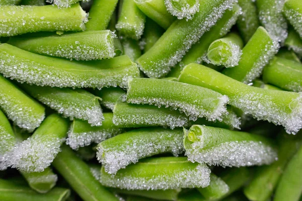 Frijoles Verdes Rodajas Con Escarcha Verduras Congeladas Concepto Alimentos Orgánicos — Foto de Stock