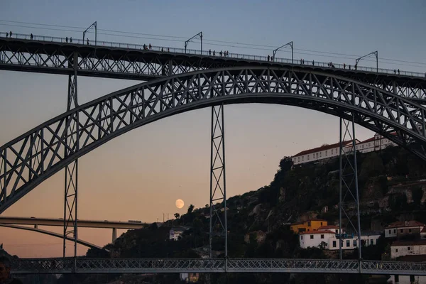 Porto Portekiz 2019 Ünlü Porto Köprüsü Ponte Luis Akşam Alt — Stok fotoğraf