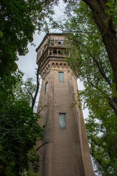 Opuszczona Wieża Lesie Stary Drewniany Ceglany Budynek Architektura Vintage Koncepcja — Zdjęcie stockowe
